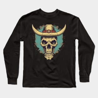 Retro 80s Western Cowboy Skull Long Sleeve T-Shirt